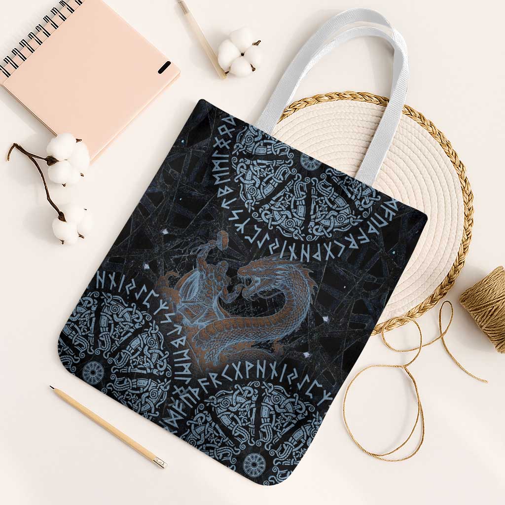 Thor and Jormungandr Norse Mythology Viking Tote Bag Celtic Knot and Rune Art Style