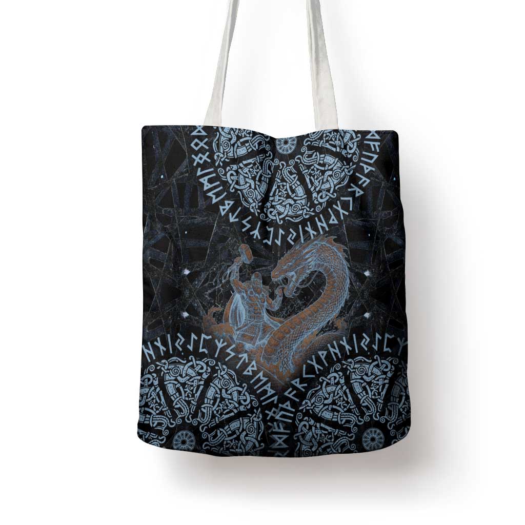 Thor and Jormungandr Norse Mythology Viking Tote Bag Celtic Knot and Rune Art Style