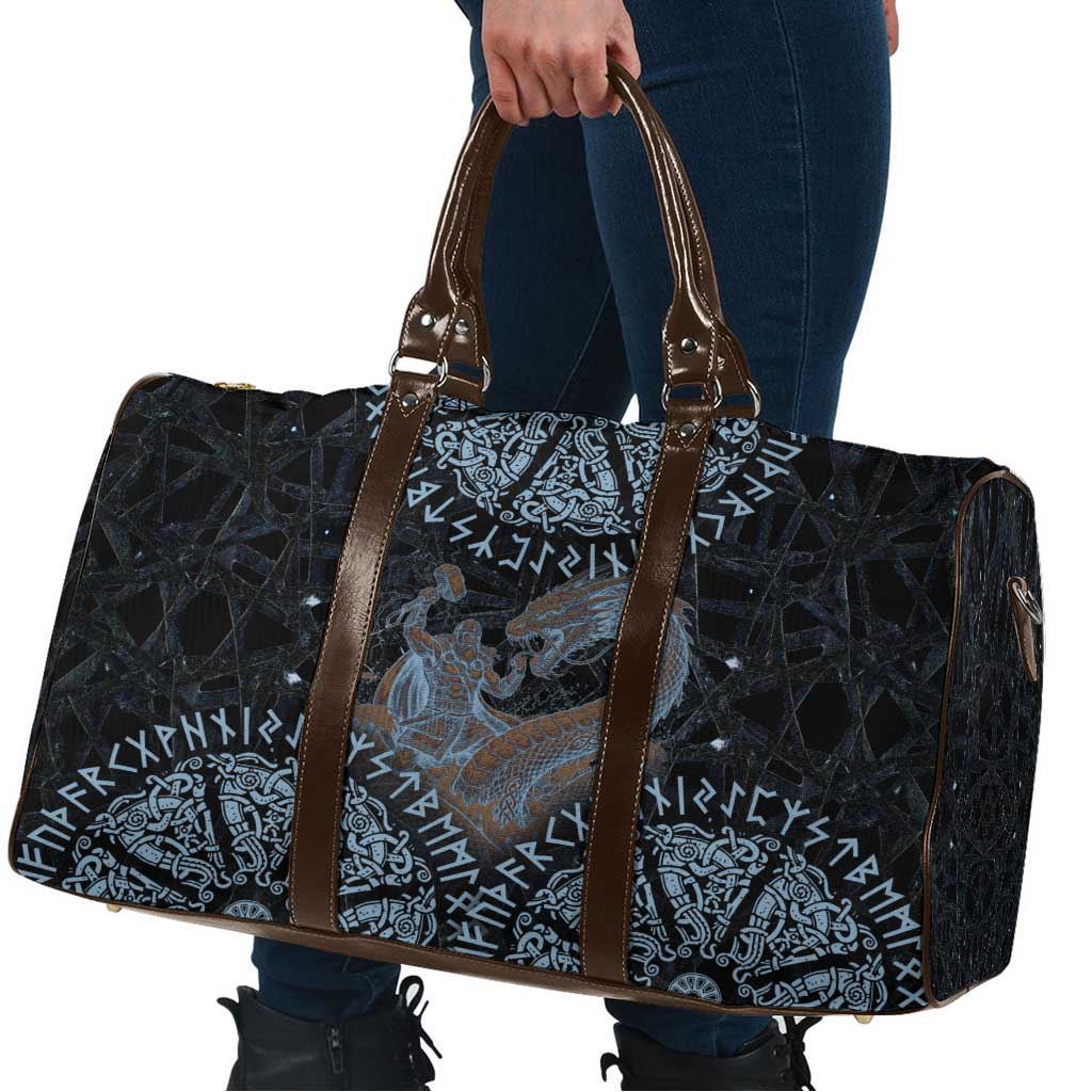Thor and Jormungandr Norse Mythology Viking Travel Bag Celtic Knot and Rune Art Style