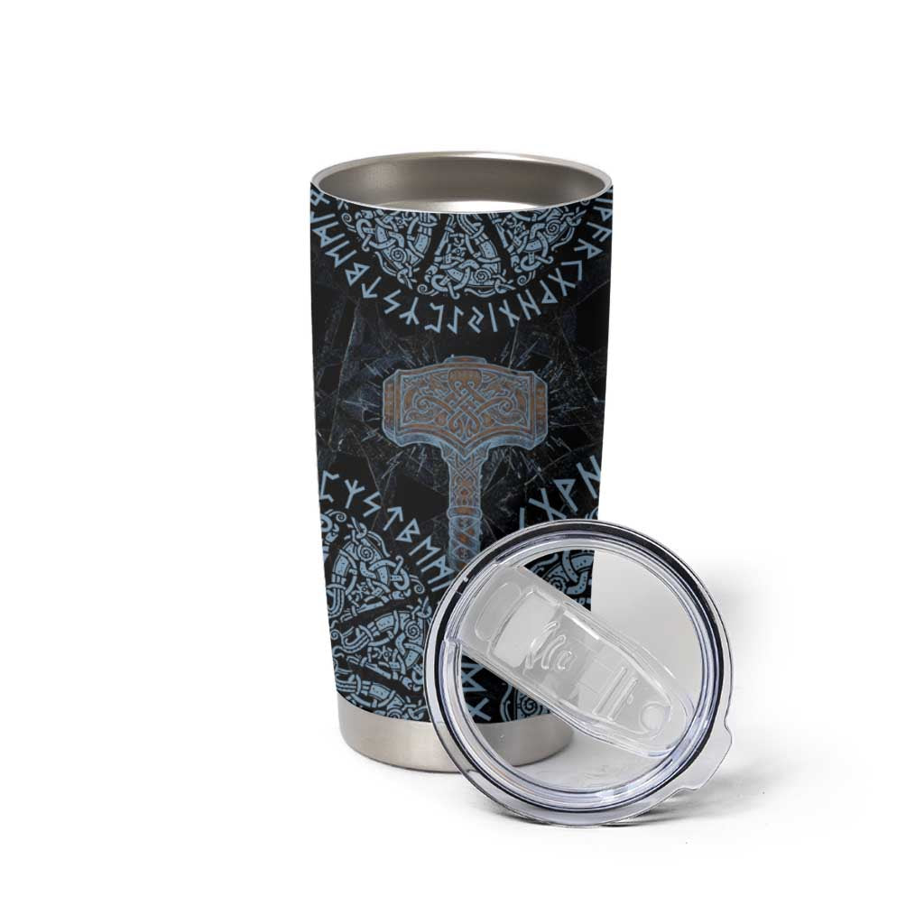 Thor and Jormungandr Norse Mythology Viking Tumbler Cup Celtic Knot and Rune Art Style