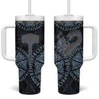 Thor and Jormungandr Norse Mythology Viking Tumbler With Handle Celtic Knot and Rune Art Style