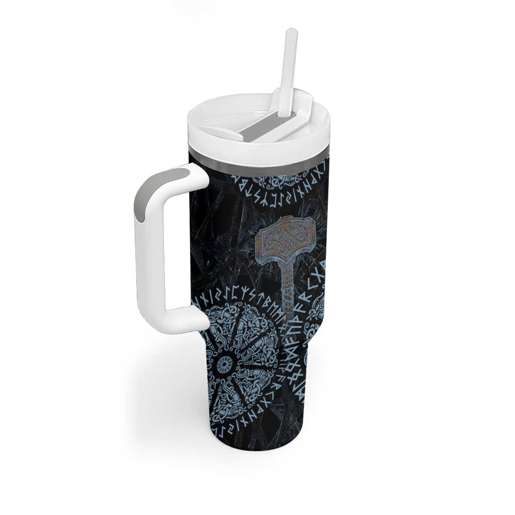 Thor and Jormungandr Norse Mythology Viking Tumbler With Handle Celtic Knot and Rune Art Style