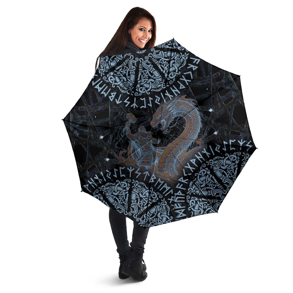 Thor and Jormungandr Norse Mythology Viking Umbrella Celtic Knot and Rune Art Style