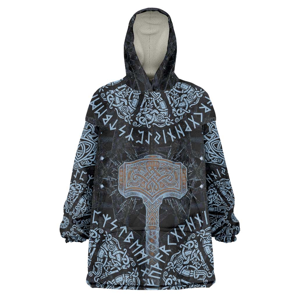 Thor and Jormungandr Norse Mythology Viking Wearable Blanket Hoodie Celtic Knot and Rune Art Style