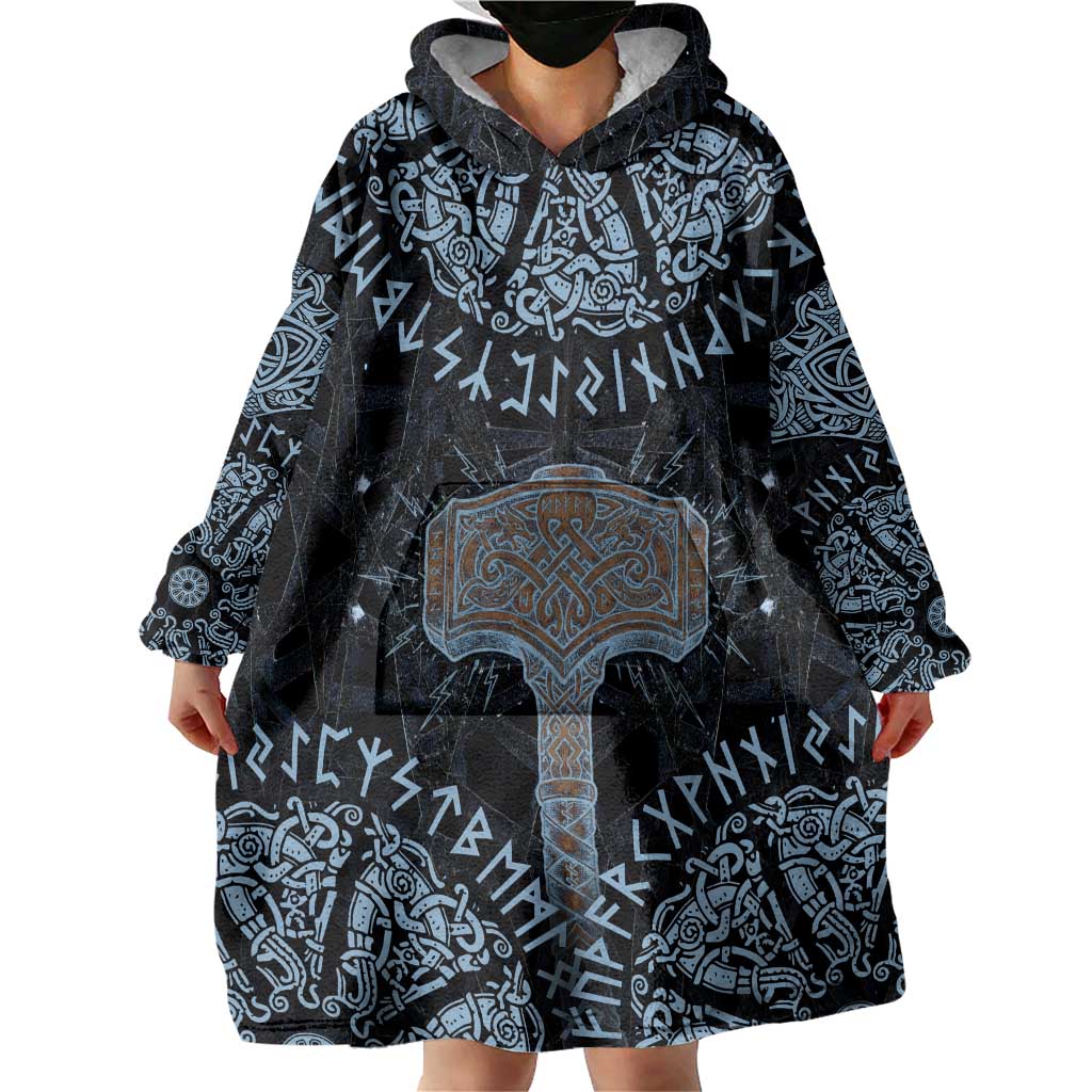 Thor and Jormungandr Norse Mythology Viking Wearable Blanket Hoodie Celtic Knot and Rune Art Style