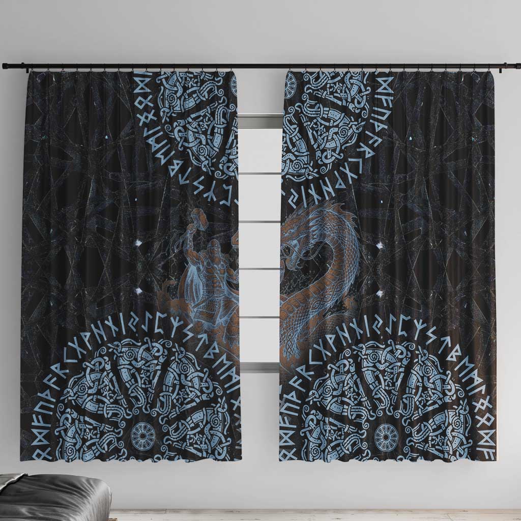 Thor and Jormungandr Norse Mythology Viking Window Curtain Celtic Knot and Rune Art Style
