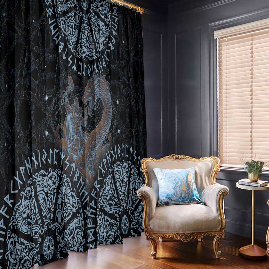 Thor and Jormungandr Norse Mythology Viking Window Curtain Celtic Knot and Rune Art Style