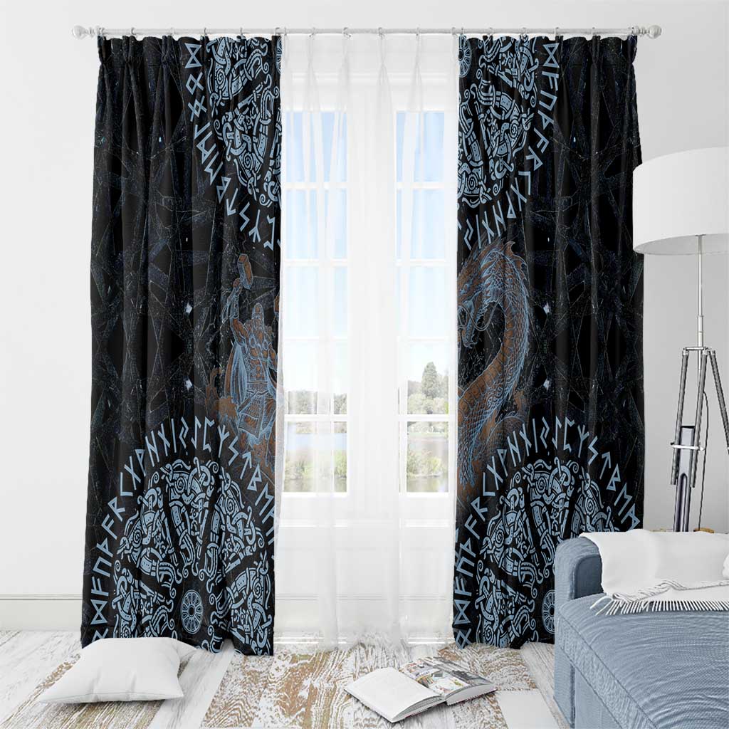 Thor and Jormungandr Norse Mythology Viking Window Curtain Celtic Knot and Rune Art Style