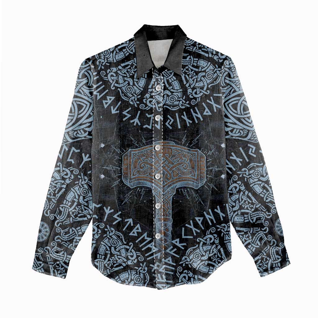 Thor and Jormungandr Norse Mythology Viking Women Casual Shirt Celtic Knot and Rune Art Style