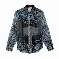 Thor and Jormungandr Norse Mythology Viking Women Casual Shirt Celtic Knot and Rune Art Style