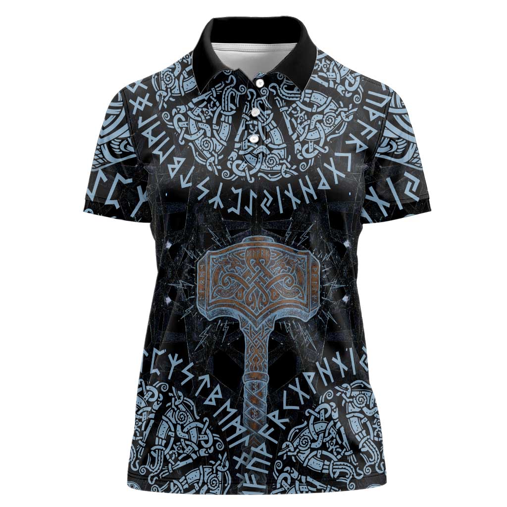 Thor and Jormungandr Norse Mythology Viking Women Polo Shirt Celtic Knot and Rune Art Style