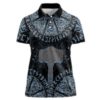 Thor and Jormungandr Norse Mythology Viking Women Polo Shirt Celtic Knot and Rune Art Style