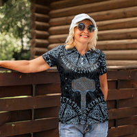 Thor and Jormungandr Norse Mythology Viking Women Polo Shirt Celtic Knot and Rune Art Style