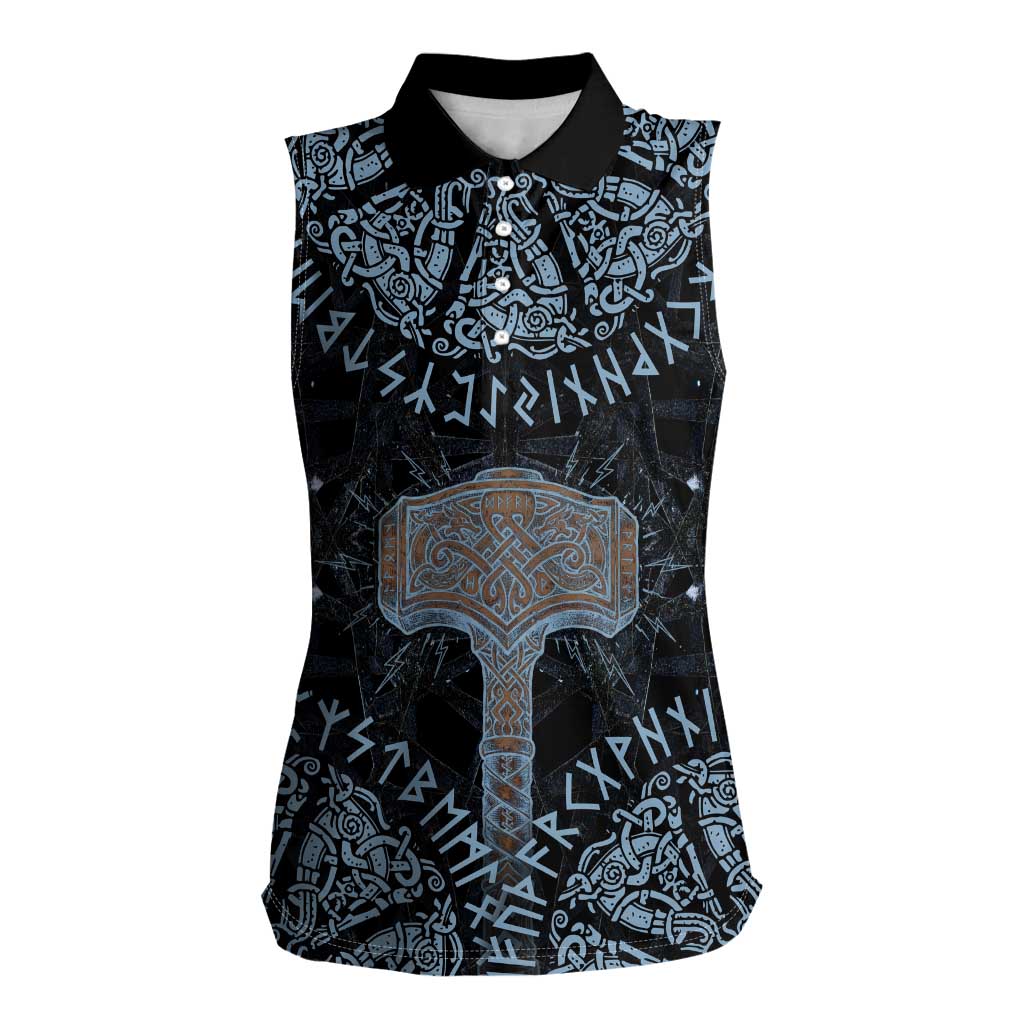 Thor and Jormungandr Norse Mythology Viking Women Sleeveless Polo Shirt Celtic Knot and Rune Art Style