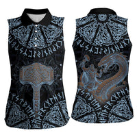 Thor and Jormungandr Norse Mythology Viking Women Sleeveless Polo Shirt Celtic Knot and Rune Art Style