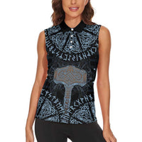 Thor and Jormungandr Norse Mythology Viking Women Sleeveless Polo Shirt Celtic Knot and Rune Art Style