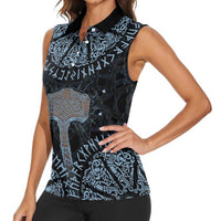 Thor and Jormungandr Norse Mythology Viking Women Sleeveless Polo Shirt Celtic Knot and Rune Art Style
