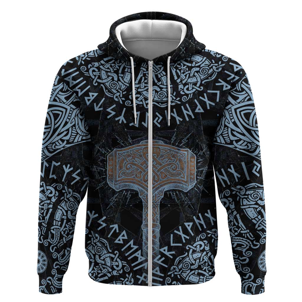 Thor and Jormungandr Norse Mythology Viking Zip Hoodie Celtic Knot and Rune Art Style