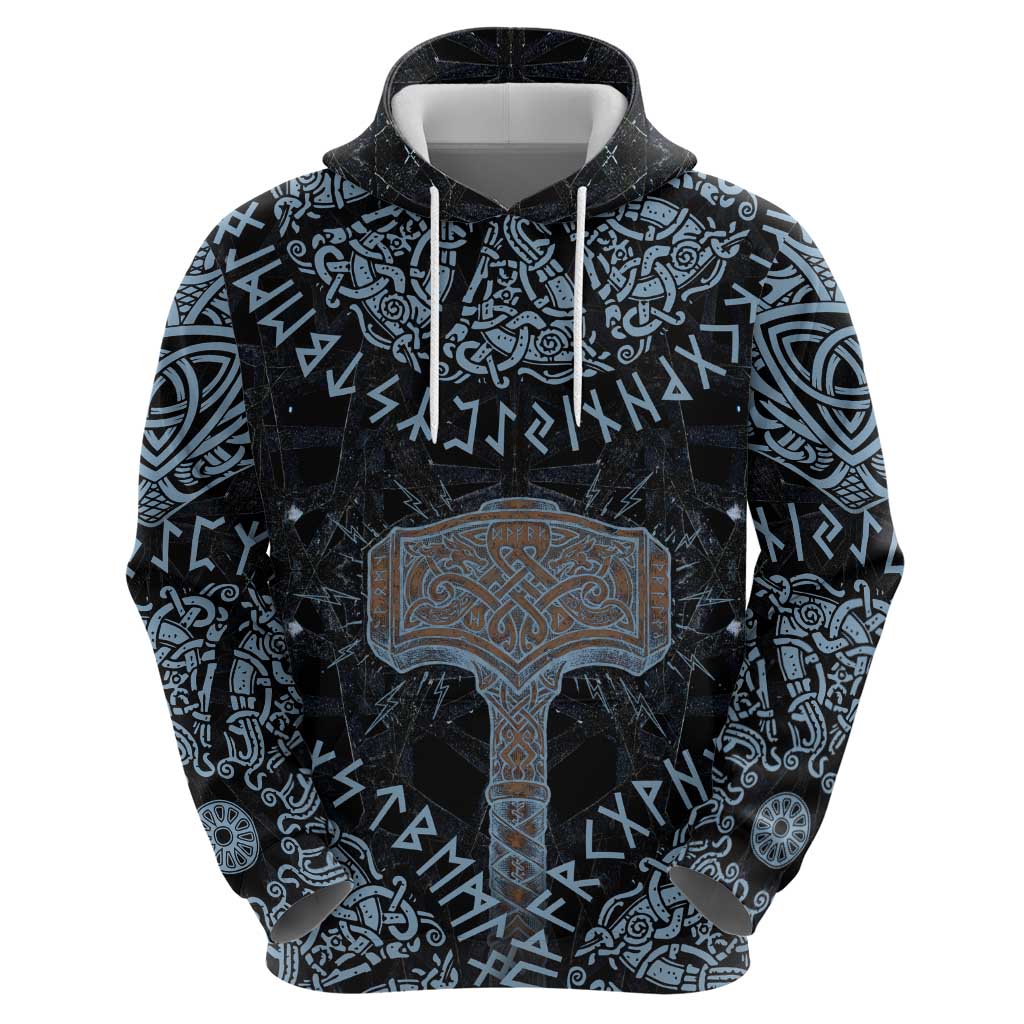 Thor and Jormungandr Norse Mythology Viking Zip Hoodie Celtic Knot and Rune Art Style