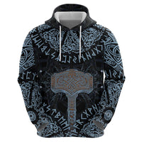 Thor and Jormungandr Norse Mythology Viking Zip Hoodie Celtic Knot and Rune Art Style