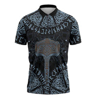 Thor and Jormungandr Norse Mythology Viking Zipper Polo Shirt Celtic Knot and Rune Art Style