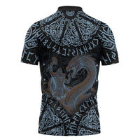 Thor and Jormungandr Norse Mythology Viking Zipper Polo Shirt Celtic Knot and Rune Art Style