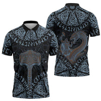 Thor and Jormungandr Norse Mythology Viking Zipper Polo Shirt Celtic Knot and Rune Art Style