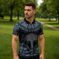 Thor and Jormungandr Norse Mythology Viking Zipper Polo Shirt Celtic Knot and Rune Art Style