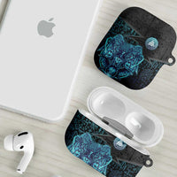Viking Warrior and Raven Norse Mythology AirPods Case Neon Line Art with Rune Patterns