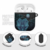 Viking Warrior and Raven Norse Mythology AirPods Case Neon Line Art with Rune Patterns