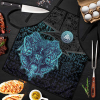 Viking Warrior and Raven Norse Mythology Apron Neon Line Art with Rune Patterns