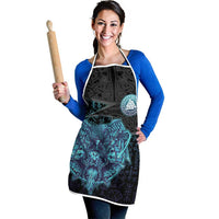 Viking Warrior and Raven Norse Mythology Apron Neon Line Art with Rune Patterns