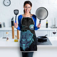 Viking Warrior and Raven Norse Mythology Apron Neon Line Art with Rune Patterns