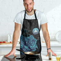 Viking Warrior and Raven Norse Mythology Apron Neon Line Art with Rune Patterns