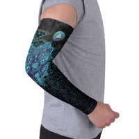 Viking Warrior and Raven Norse Mythology Arm Sleeves Neon Line Art with Rune Patterns