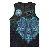 Viking Warrior and Raven Norse Mythology Basketball Jersey Neon Line Art with Rune Patterns