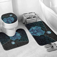 Viking Warrior and Raven Norse Mythology Bathroom Set Neon Line Art with Rune Patterns