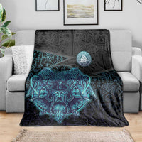 Viking Warrior and Raven Norse Mythology Blanket Neon Line Art with Rune Patterns