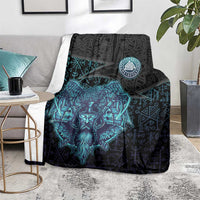 Viking Warrior and Raven Norse Mythology Blanket Neon Line Art with Rune Patterns