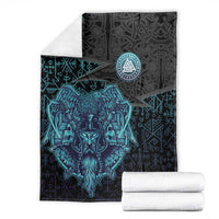 Viking Warrior and Raven Norse Mythology Blanket Neon Line Art with Rune Patterns