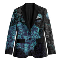 Viking Warrior and Raven Norse Mythology Blazer Neon Line Art with Rune Patterns