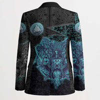 Viking Warrior and Raven Norse Mythology Blazer Neon Line Art with Rune Patterns