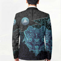 Viking Warrior and Raven Norse Mythology Blazer Neon Line Art with Rune Patterns