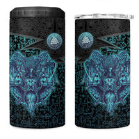 Viking Warrior and Raven Norse Mythology 4 in 1 Can Cooler Tumbler Neon Line Art with Rune Patterns