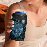 Viking Warrior and Raven Norse Mythology 4 in 1 Can Cooler Tumbler Neon Line Art with Rune Patterns