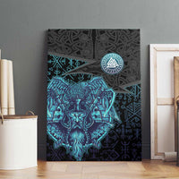Viking Warrior and Raven Norse Mythology Canvas Wall Art Neon Line Art with Rune Patterns