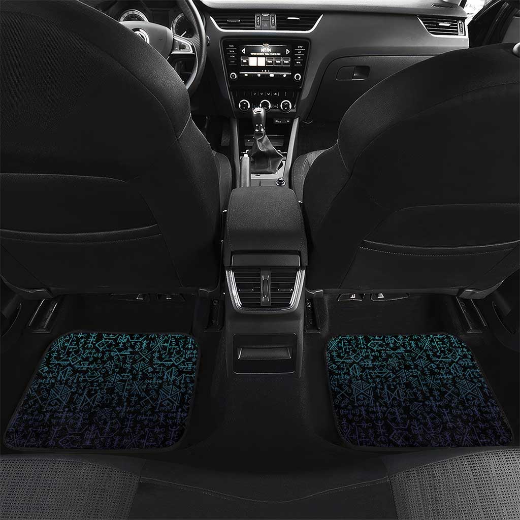 Viking Warrior and Raven Norse Mythology Car Mats Neon Line Art with Rune Patterns