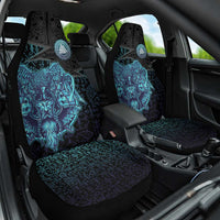 Viking Warrior and Raven Norse Mythology Car Seat Cover Neon Line Art with Rune Patterns