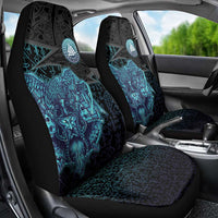 Viking Warrior and Raven Norse Mythology Car Seat Cover Neon Line Art with Rune Patterns