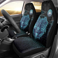 Viking Warrior and Raven Norse Mythology Car Seat Cover Neon Line Art with Rune Patterns
